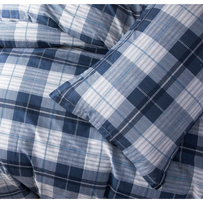 SLEEPBELLA Comforter King Size, 600 Thread Count Cotton Navy Blue & Grey Buffalo Pattern Blue Plaid Comforter Sets,Down Alternative Bedding Set 3Pcs (King, Navy Plaid)