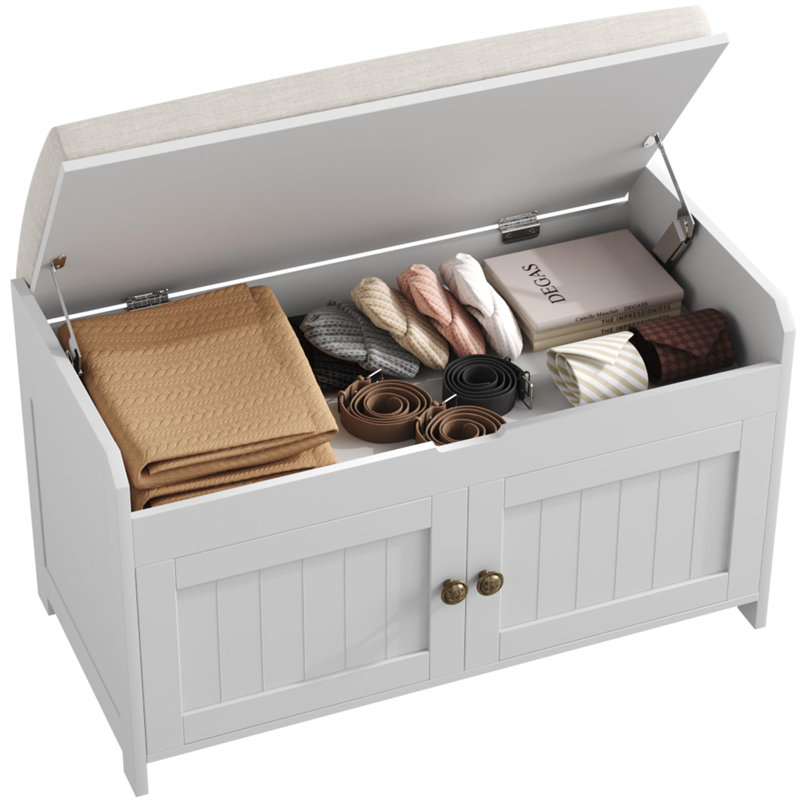 Shoe Storage Bench with Lift Top Storage, White