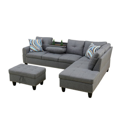 Harwant 3 Pieces 97" Wide Sectional Set,Sofa,Chaise&Ottoman