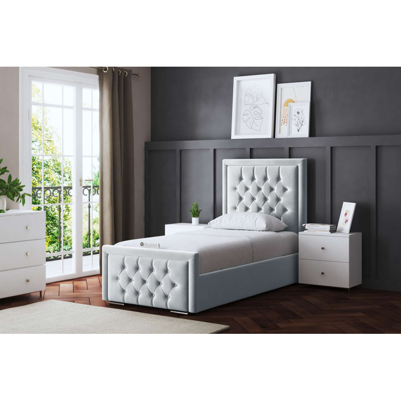 Allegra Upholstered Ottoman Bed with Headboard, Single (3'), Silver