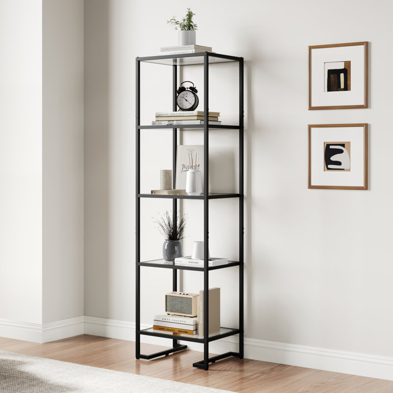 5-tier Glass Bookshelf, Tempered Glass Display Shelf, Modern Open Shelf Bookshelf, Slim Shelving Unit Bookcase For Living Room, Home Office, Bedroom, Black