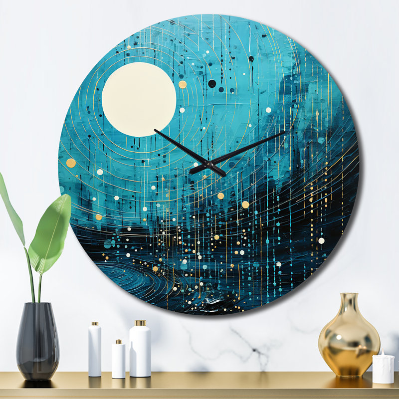 Horloge murale sarcelle et noire Minimalisme Moon II, Grand