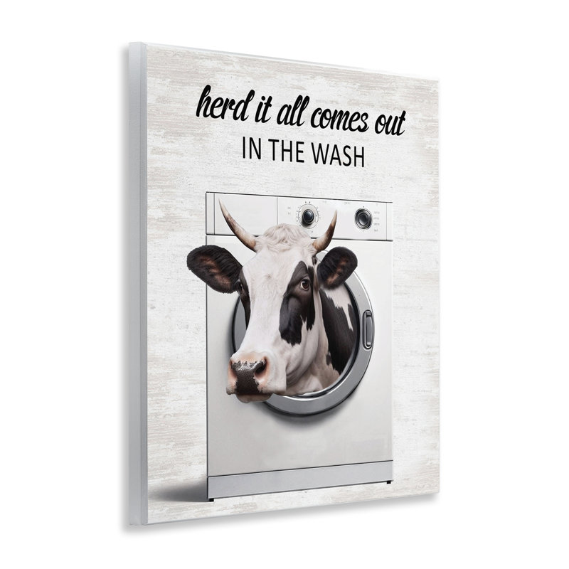 Vache et plaque murale de machine à laver, design par lettré et doublé