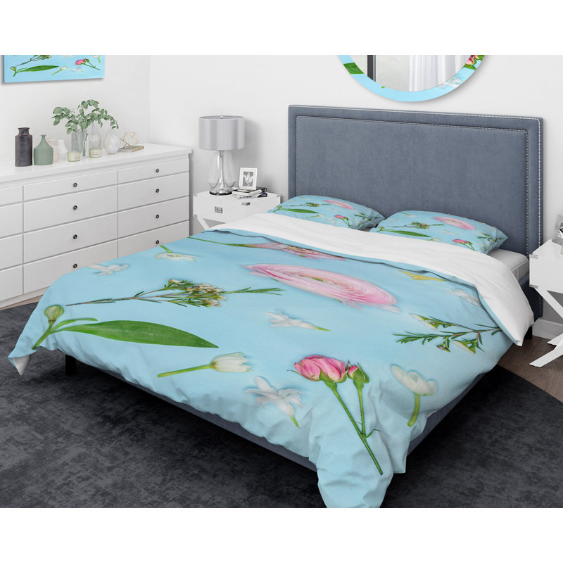 Ensemble de housse de couette rose magnifique designart, Housse de couette grand + 2 taies décoratives