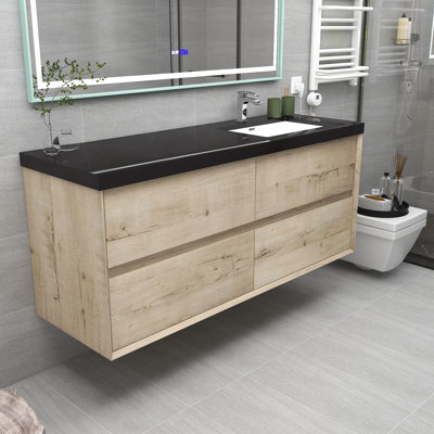 Smajo Right Sink 60" Wall-Mounted Single Bathroom Vanity Set