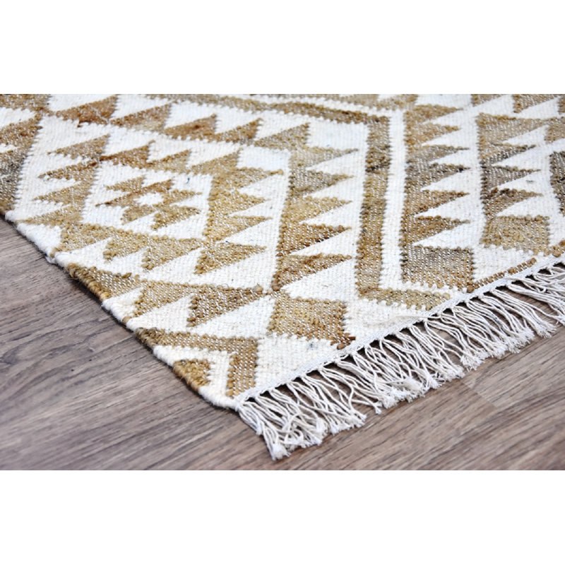 Tapis blanc/beige à main noué la Alsacia, Rectangle 8 pi x 10 pi