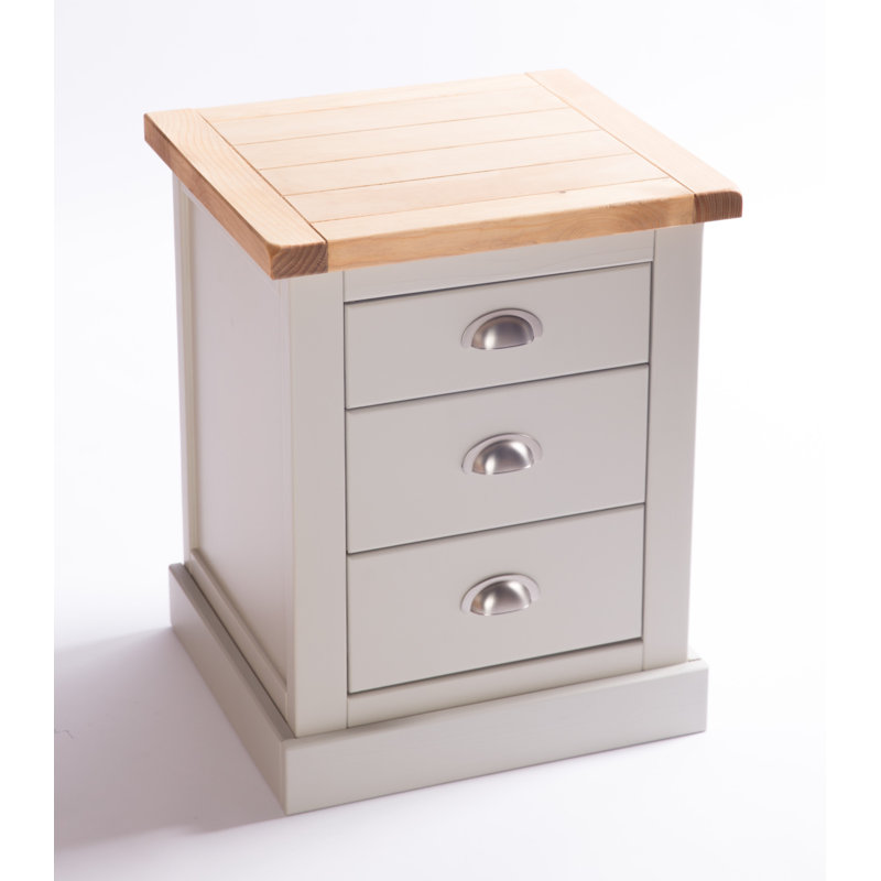 Brian 3 Drawer Bedside Table, Natural/Grey/Chrome