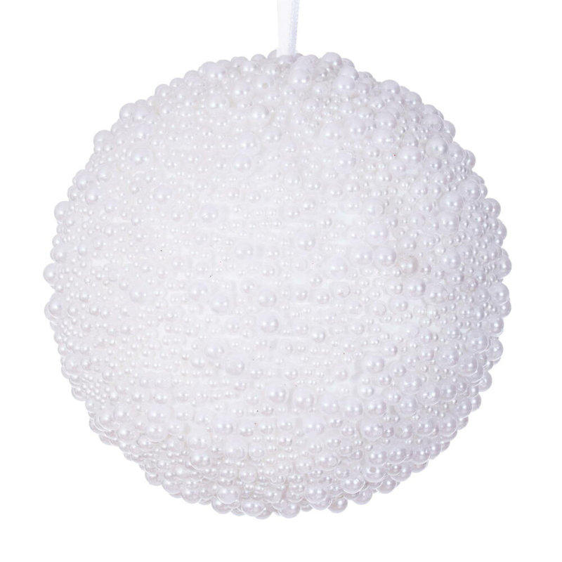 Vickerman 6" White Pearl Ball Ornament, includes 2 ornaments.