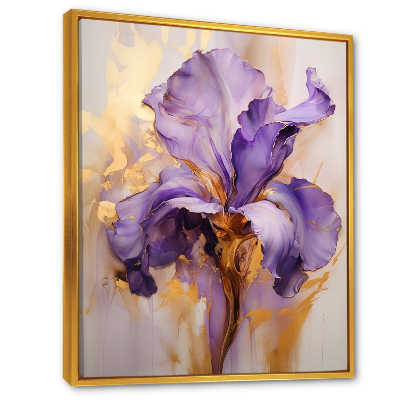 Iris doré - Rêve mauve - iris, art mural grand format, H 20 po x l 12 po x P 1 po, Cadre flottant doré