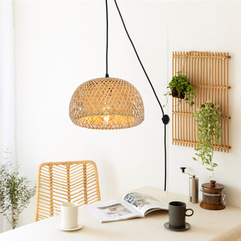 Natural Bamboo Lantern Pendant Hanging Light Rustic Wicker Rattan Chandelier For Farmhouse Restaurant Living Room