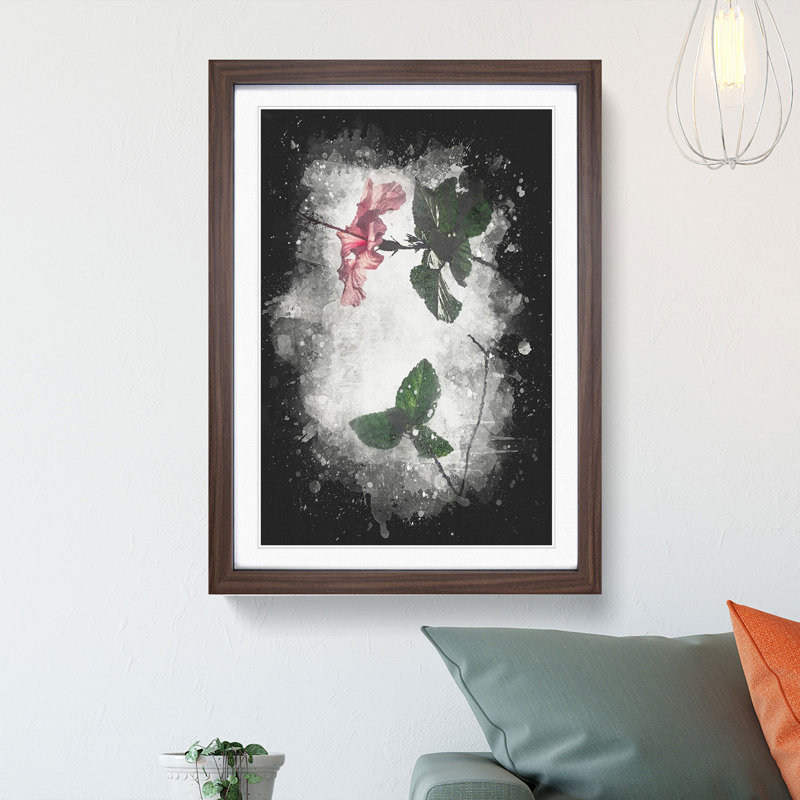 Pink Hibiscus Plant - Picture Frame Graphic Art Print, 63cm H x 45cm W x 2cm D, Walnut Framed