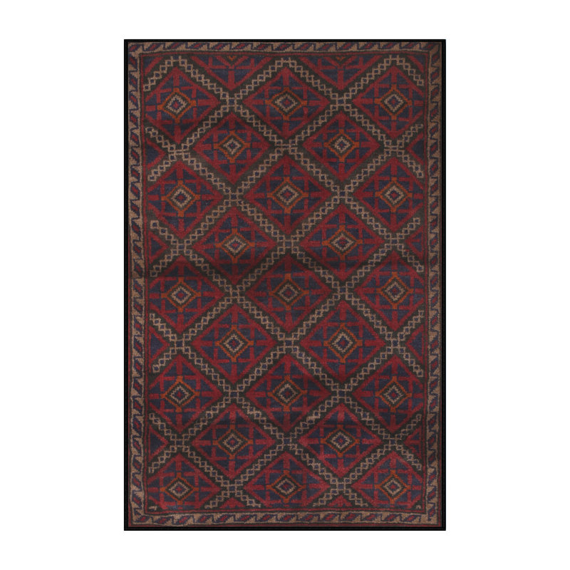 Tapis de zone rouge/bleu contemporaine, Rectangle 8 pi x 10 pi