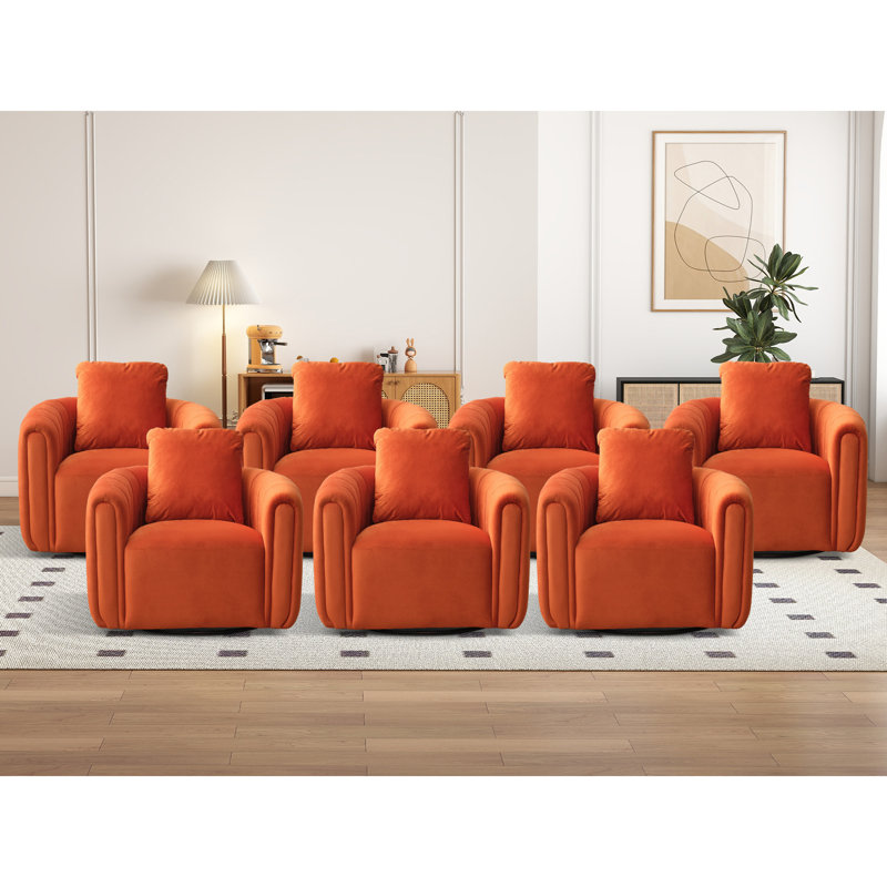 30.5" Wide Modern Soft Upholstered Pillow Back Accent Chair With Swivel, Orange, 7