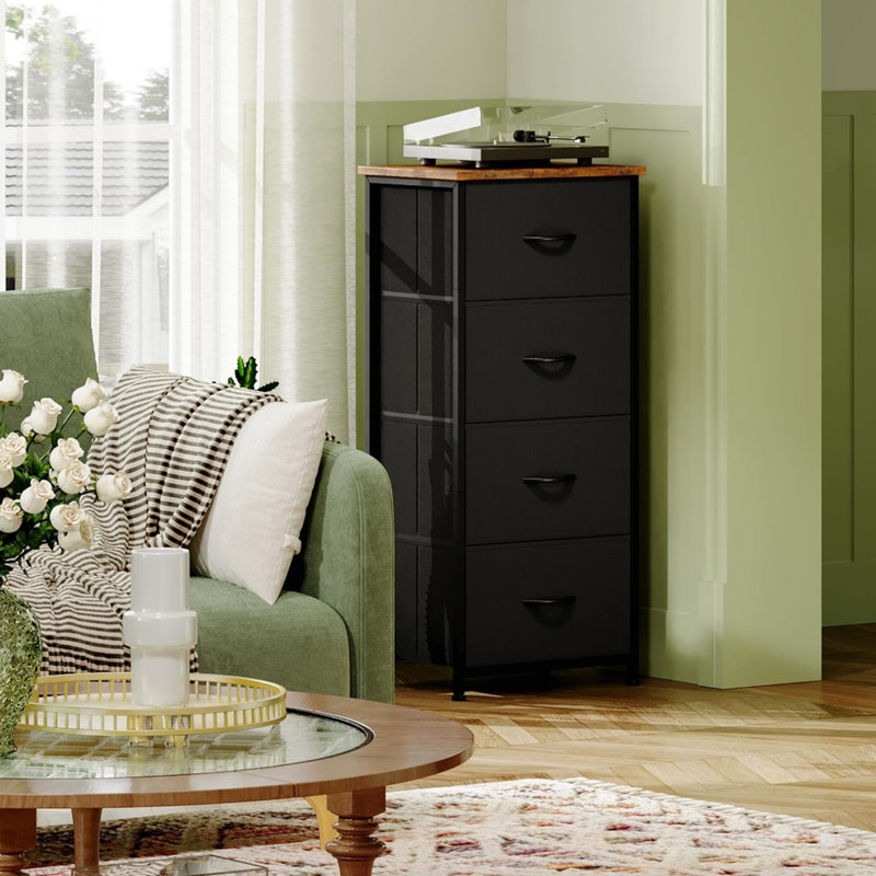 42 cm W Steel Bedside Table, Black