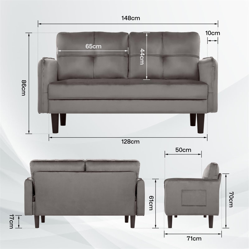 Aayushi 2 Seater Loveseat, Grey Velvet