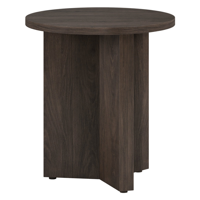 Potbelly Round End Table with Cross Base, Alder Brown