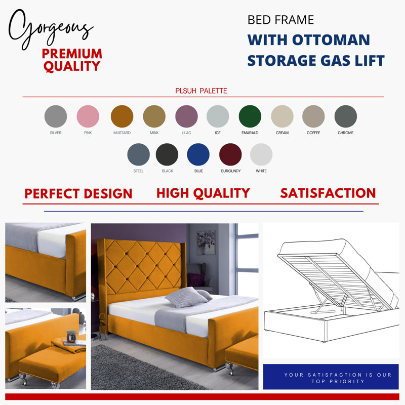 Upholstered Ottoman Storage Bed, Mustard, Single (3')