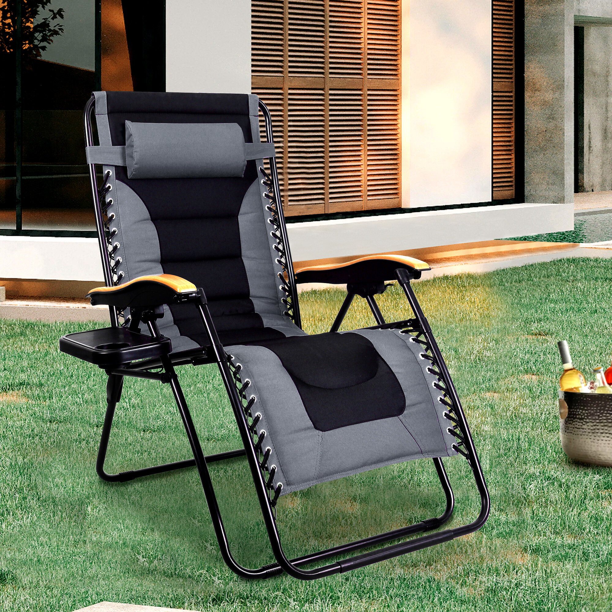 Zero Gravity Chair, Reclining Lounge Chair with Removable Cushion & Tray for Indoor and Outdoor Latitude Run Color: Gray