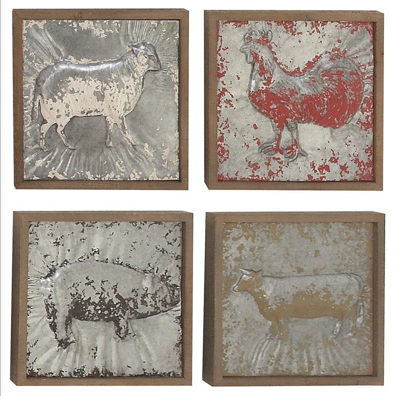 Ensemble de décoration murale plaque en métal/bois 4 pièces