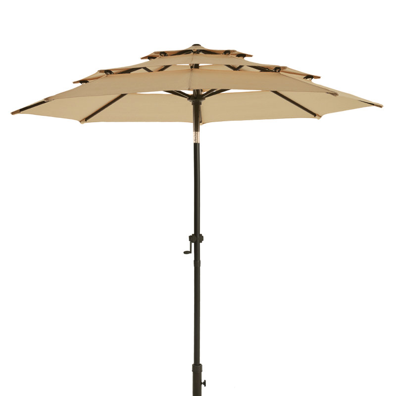 Parasol de marché à 3 niveaux avec bouton-poussoir inclinable et manivelle, Tanné, H 100 po x l 108 po x P 108 po