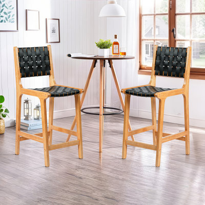 24" Seat Height Woven Strips Bar Stools by Latitude Run