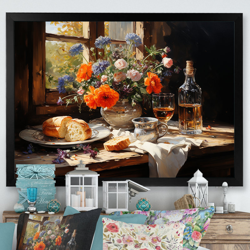 Banquet rustique en France, H 12 po x l 20 po x P 1 po, Cadre simple noir