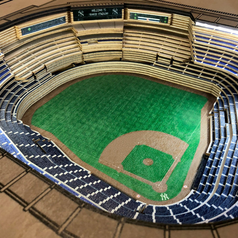 Glass Top End Table, New York Yankees, Green/Brown, 22.25" H x 23" W x 22" D