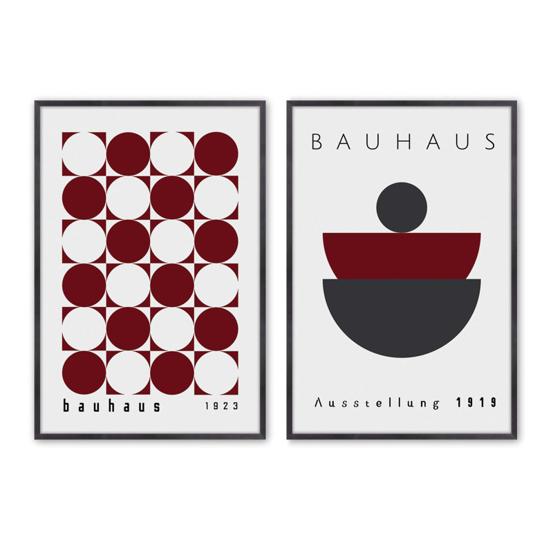 Ensemble de 2 impressions bourgogne bourgogne bauhaus, H 17,5 po x l 25,5 po x P 1,25 po, Cadre en zinc patiné