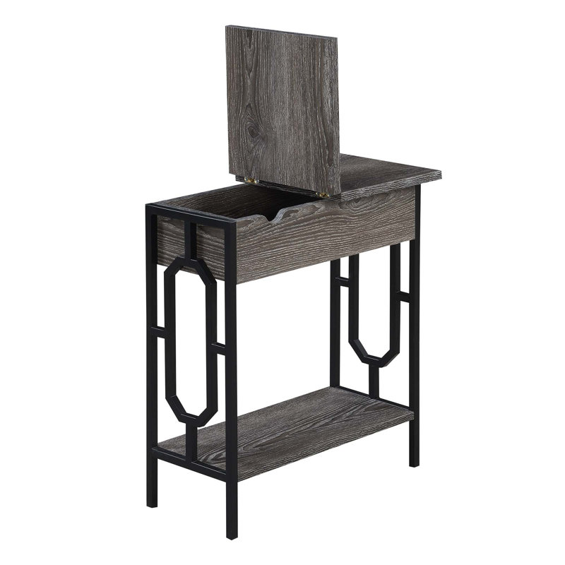 Minburn 24"H End Table with Storage and Built-In Outlets, Weathered Gray