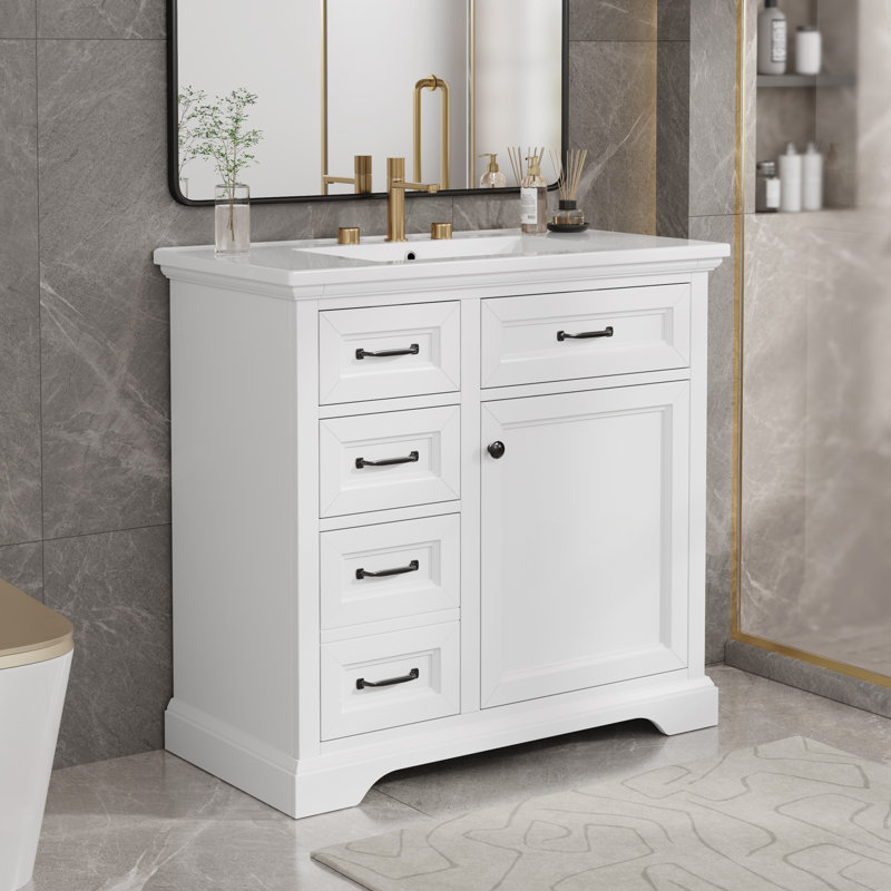 Meuble-lavabo 36 po avec comptoir en céramique, Blanc