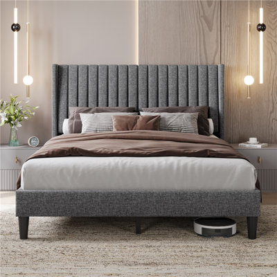 Aarti Upholstered Bed Frame with Wingback Headboard