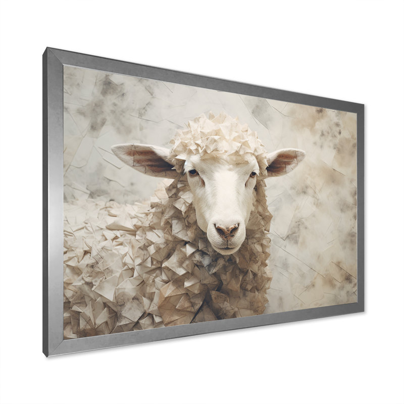 Cozy beige minimalisme mouton IV sur toile, H 34 po x l 44 po x P 1,5 po, Cadre simple argenté