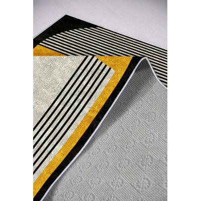 Premium Black Area Rug (5.9 x 9.2 ft), 100% Polyester, 650 g/m² | 4 mm Pile Height, Antibacterial, Eco-Friendly, Non-Slip PVC Dot Backing | Machine Washable, Digital Print Design | Ideal for Living Room & Bedroom Decor