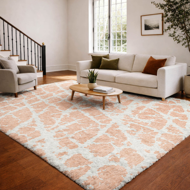 Premium Machine Washable Dream Shag ADS501 Crackle Rug, Peach, 9' x 12'