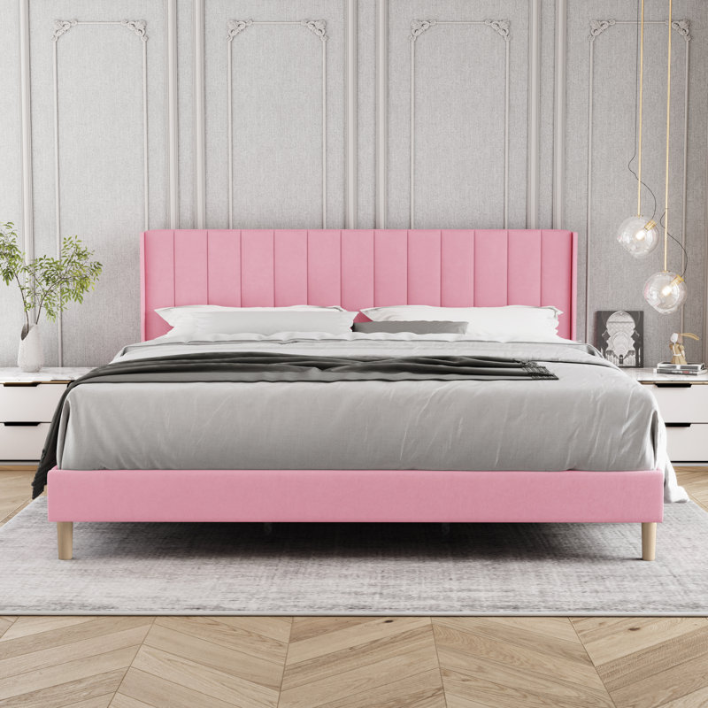 Upholstered Wingback Bed, Pink, King