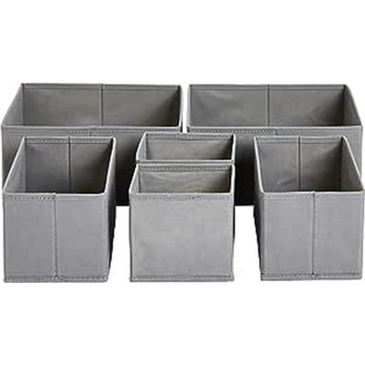 Ensemble de 6 boîtes de rangement pour tiroir en tissu - Gris - Rangement pour chaussettes, sous-vêtements, articles pour bébés et petits vêtements