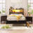 Storage Headboard with LED Lights, Bookcase Headboard with Charging Station-1740395110-1740395111
