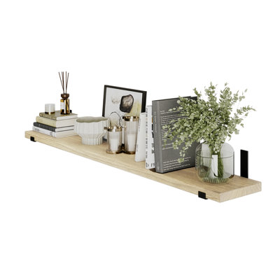 60Inch Long Floating Shelves For Wall, Wood Wall Shelf With Heavy Duty Metal Brackets, Natural