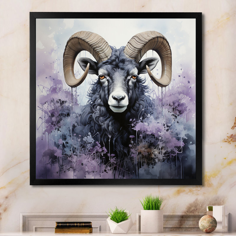 " Purple Sheep Enigmatic Ewes ", 36" H x 36" W x 1.5" D, Black Picture Framed