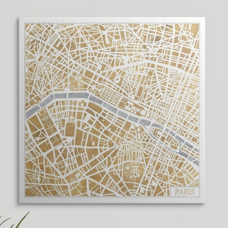 «Gilded Paris Map» par Laura Marshall, impression d'art graphique Kerlynn, H 35 po x l 35 po x P 1,5 po, Toile