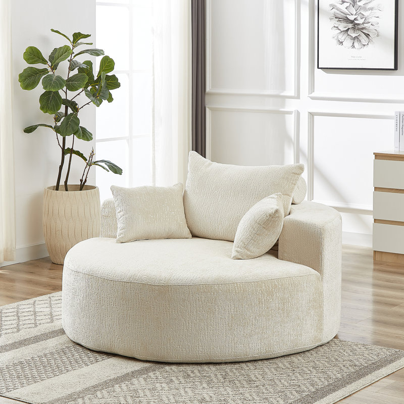 Sponge Single Sofa,fluffy Modern Sleeper Chair, 35" H x 55" W x 55" D Duplicate, Beige Chenille