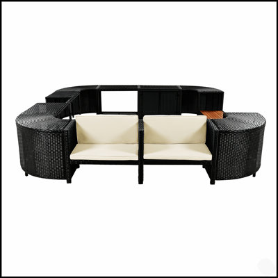 Ensemble de canapé modulaire en rotin Spa avec sièges en bois, rangement et mini canapé pour la détente en plein air