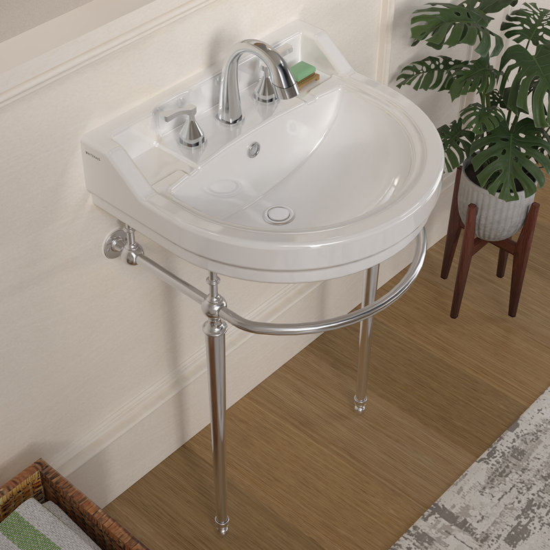 Console Whitehaus de 22 po avec cuve semi-circulaire, repose-pieds en laiton massif et porte-serviettes à l'avant