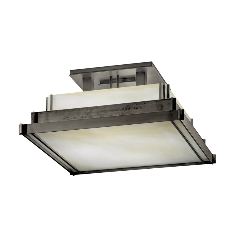 Steppe 4 - Light Lantern Square Semi Flush Mount, Natural Iron, Ivory, 7.6" H x 17.1" W x 17.1" D
