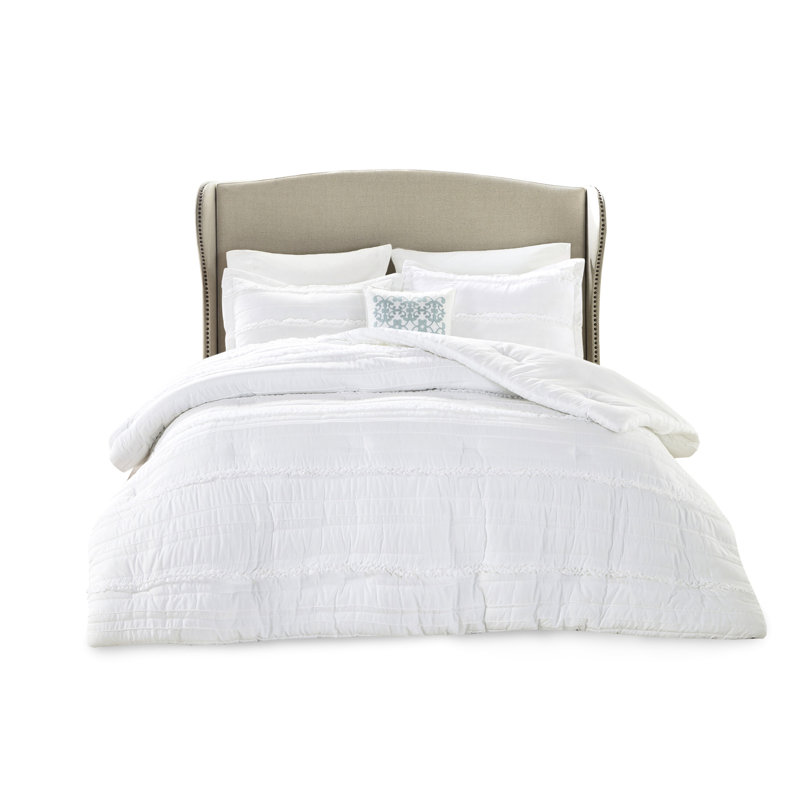 Édredon 5 pièces en microfibre grand blanc, Édredon de grand lit + 4 pièces additionnelles