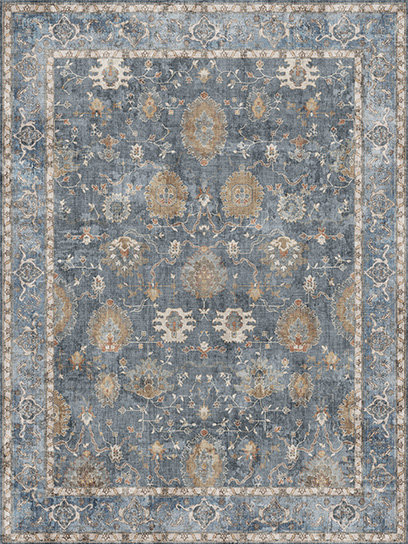 Avani Blue Easy to Clean Vinyl Rug, Blue, Rectangle  3' x 9'
