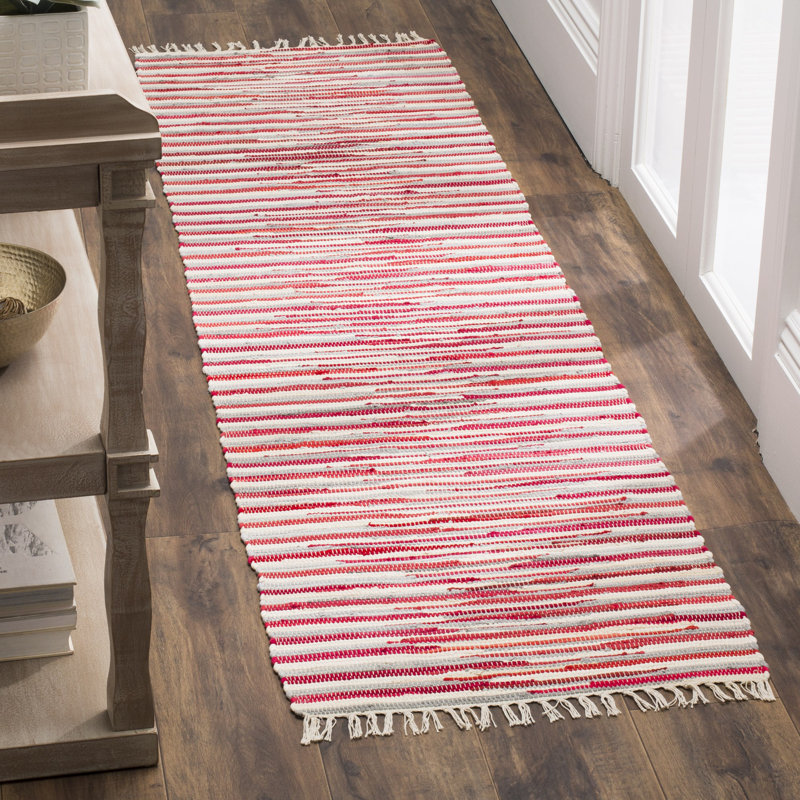 Tapis rayé en coton tissé à la main Fales Rag, Tapis de couloir 2 pi 3 po x 8 pi