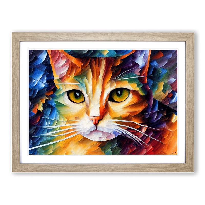 Cat Painting Vol.1 Abstract - Framed Print, 46cm H x 64cm W x 2cm D, Oak