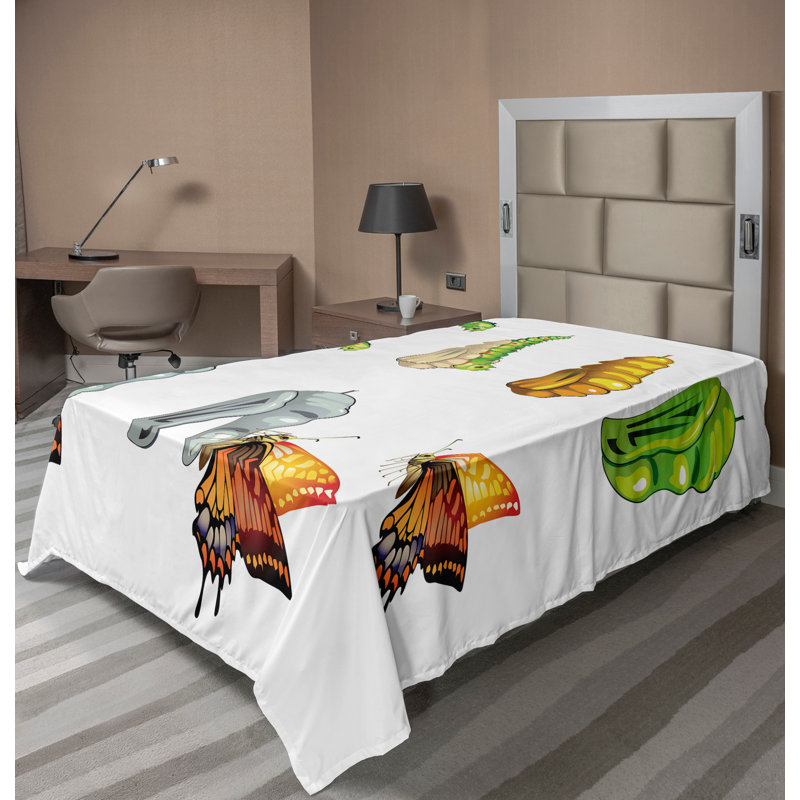 Ambesonne Butterfly Top Flat Sheet Cocoon Nature Cycle Multicolor_13610, Twin Flat Sheet