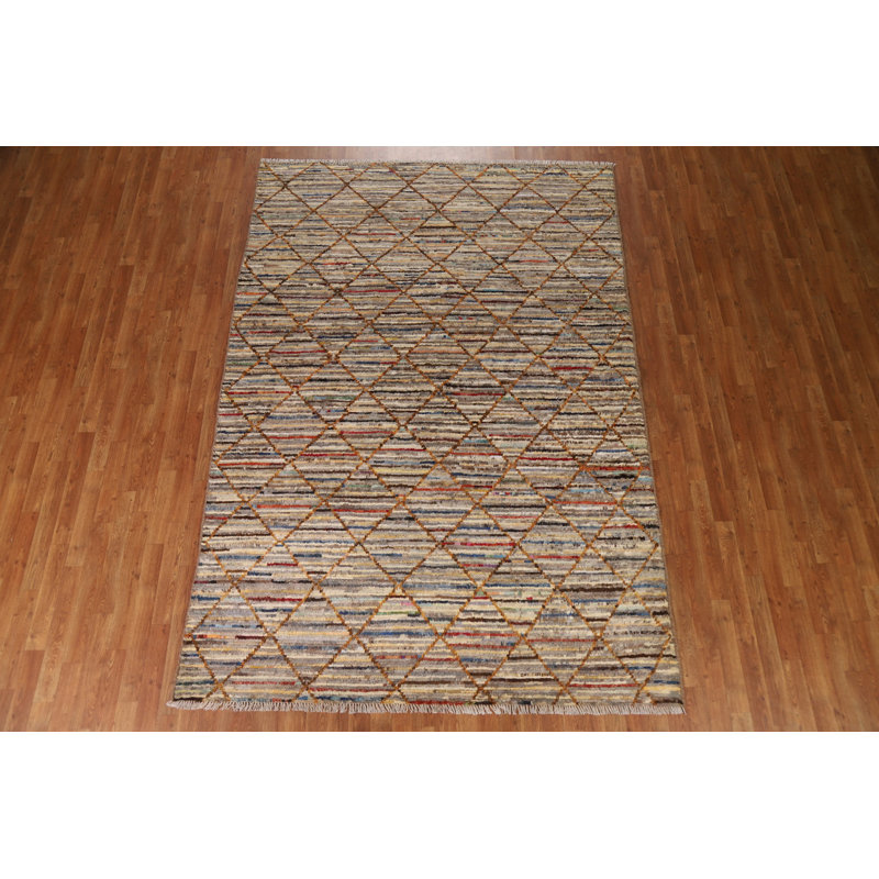 Tapis multicolore en laine noué à la main 6 pi 7 po x 9 pi 9 po One Age of a Kind Kind